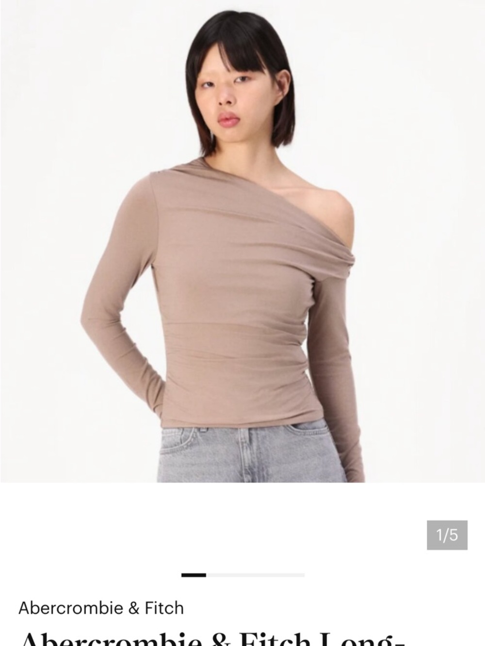 A&F Women's Off-Shoulder Long Sleeve Top in Taupe